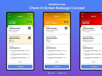 MySejahtera App: Check-In Screen Redesign Concept app concept covid covid-19 covid19 design graphic design malaysia mobile mysejahtera pandemix redesign tracing app ui uiux ux vaccination vaccine vaccine passport web design
