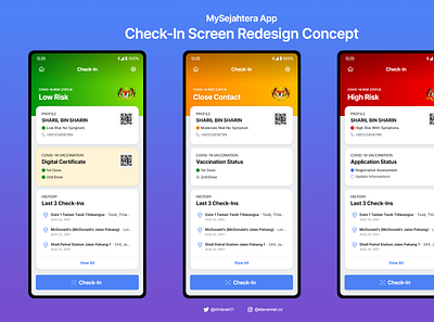 MySejahtera App: Check-In Screen Redesign Concept app concept covid covid 19 covid19 design graphic design malaysia mobile mysejahtera pandemix redesign tracing app ui uiux ux vaccination vaccine vaccine passport web design