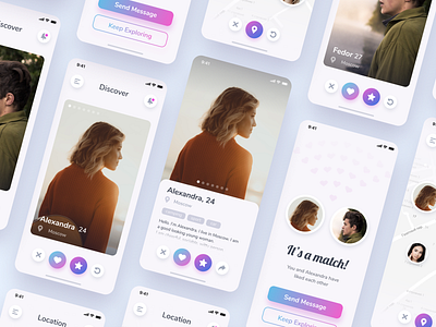 Dating App. Swipe & Match screens