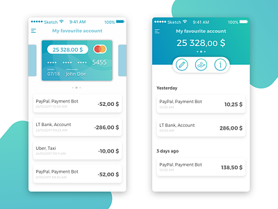 Mobile Banking App app bank banking clean credit card finance gradient ios mobile money sketch ui design