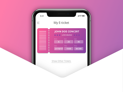 E-ticket concept (mobile app) app clean gradient ios iphone x light mobile money profile tickets ui design user