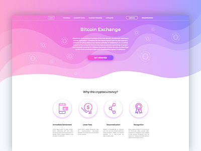 Bitcoin exchange website app bitcoin blockchain branding clean cryptocurrency ethereum gradient landing page marketplace ui web design