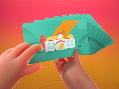 We cards 3 2d 3d 3d artist animation art direction branding cards characters colors design education hands home house illustration motion design motion graphics school