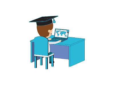 Student Study on Laptop boy design desk education flat laptop student study