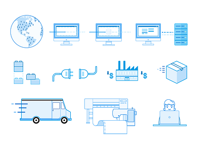 MWW Icon Set blue icons manufacturing mww simple vector