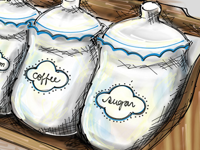 Cream, Coffee and Sugar coffee drawing illustration jars sugar
