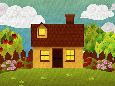 Flat cartoon drawing house