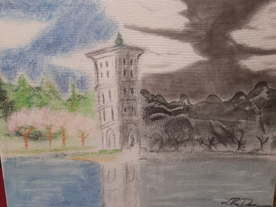 Bell Tower bell tower charcoal furman university landscape painting