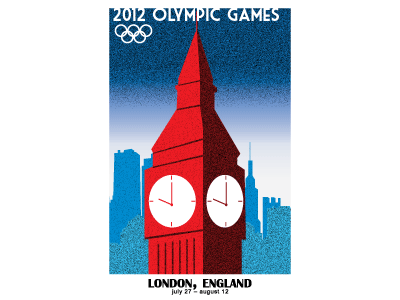 London 2012 Olympics art deco clock tower illustration olympics poster