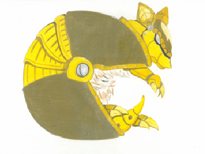 Armadillo armadillo robot colored pencil illustration mechanical zoo