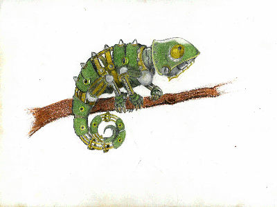 Chameleon chameleon colored pencil illustration lizard reptile robot zoo