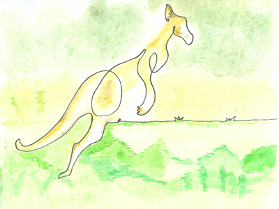 Kangaroo abstract kangaroo one line watercolor