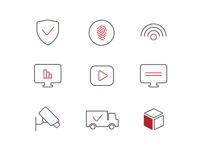 Biosite branding construction iconography icons line drawing red