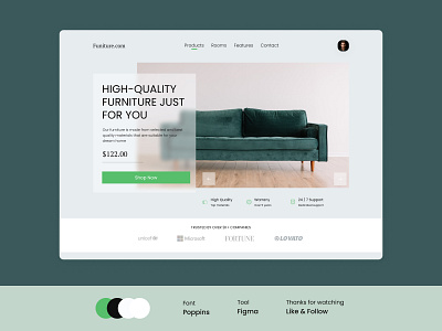 Furniture landing page design colorfull dailyuichallenge design figma furniture glasseffect heroimage illustration landingpage trending ui ux web