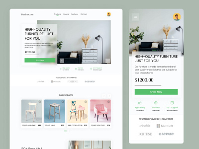 Furtinure landing page design with responsive design