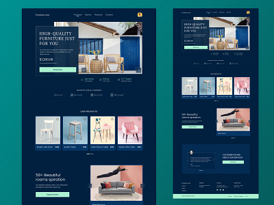 Furniture Web Landing Page with Dark Theme app colorfull dailychallenge dailyui darktheme design funituredesign icon illustration landingpage mobile mobileapp trending ui uidesigner ux web webdesign