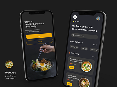 Food App in Figma in Dark Theme app appdesign branding colorfull darktheme design figma foodapp fooddesign icon mobile mobileapp trending ui webdesign