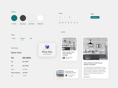 Blog iOS App Design Styleguide.. app blogapp branding colorfull dailychallenge design designsystem landingpage mobile styleguide webpage