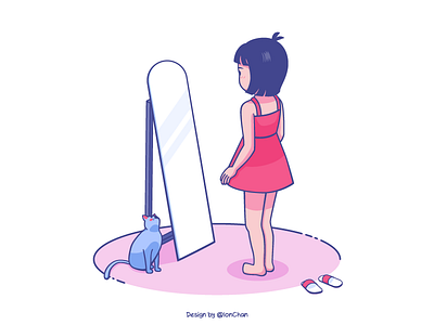 Mirror mirror tell me… carpet cat girl illustrations mirror pink slippers
