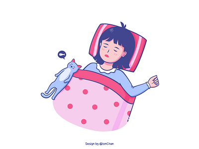 Sleeping cat dream fish girl illustration pillow pink quilt sleep sleeping