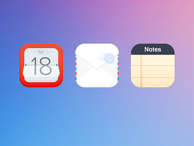 Icons calendar，e mail，notes