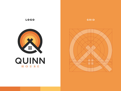 QUINN HOUSE creekside design home home logo homestay house house logo logo design q q logo sunset sunshine