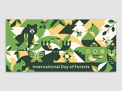 International Day of Forests animal bear bee bird butterfly card ecology elk flowers forest forest day fox geometric geometry illustration nature owl rabbit squirrel vector