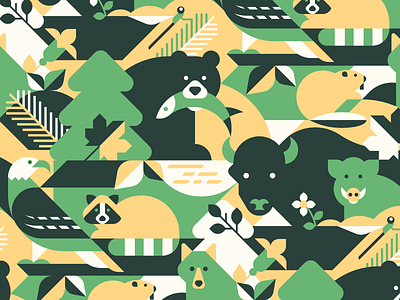 Forest vector seamless pattern animal bear beaver bison boar buffalo dragonfly eagle ecology fish forest geometric mammal meadow nature pattern raccoon seamless wildlife wolf
