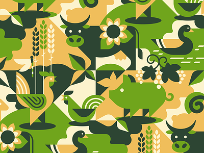 Farm animals seamless pattern a hen agriculture animal cock cow dragonfly duck ecology farm geometric goose grapes illustrations mammal pattern pig ram seamless sheep wheat