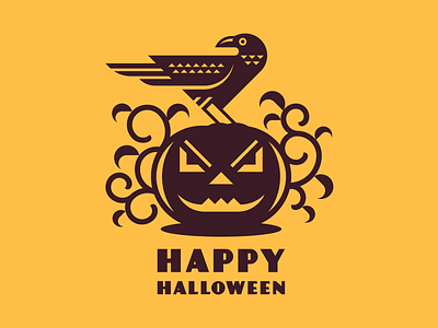 Happy Halloween emblem geometric halloween illustration logo pumpkins raven vector