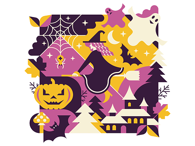 Halloween vector illustration castle fly agaric geometric ghost halloween horror illustration mushroom mystique night pumpkin spider vector web witch