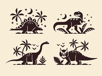 Dinosaur illustration animal brachiosaurus brontosaurus dino dinosaur flat geometric illustration jurassic nature one color palm reptile stegosaurus triceratops tropical tyrannosaurus tyrannosaurus rex vector