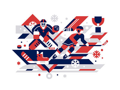 Ice Hockey geometric illustration abstract action design flat geometric goalie ice hockey illustration league player skating speed sport stick tournament vector winter winter sports