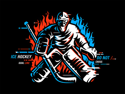 Ice Hockey Print Design With Glitch Effect fire flame glitch goalie goaltenders hockey hockey ice ice illustration sport vector