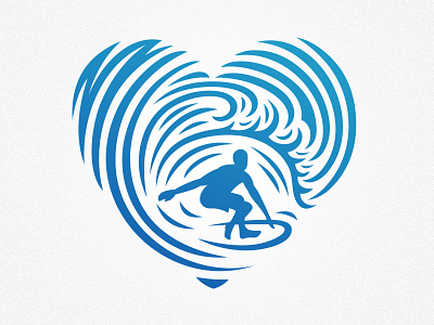 Surfing heart emblem, logo, illustration