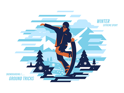 Snowboarding ground tricks, flat tricks, buttering illustration action active buttering design extreme flat flat tricks ground tricks ice mountain outdoor person snow snowboard snowboarder snowboarding snowflakes sport vector winter