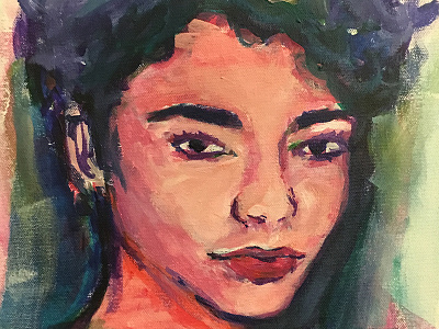 Sketch portrait in pinks and oranges acrylic painting portrait