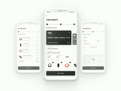 EasyShop (payment process) animation app black and white card checkout clean clear daily dailyui dailyui 002 dark design e commerce e commerce app minimal mobile payment shop ui ux