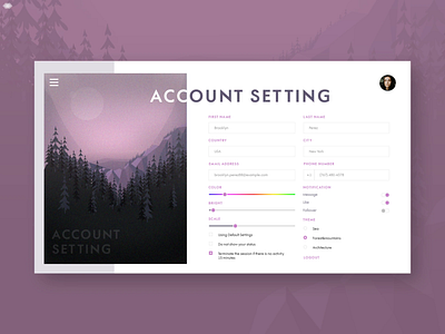 Setting Page animation art clean colorful colors dailyui dailyui 008 design forest illustration mood motion art mountains natural plants settings settings ui ui ux vector