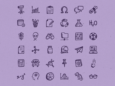 Brainy Icons Free doodle education free freebie hand-drawn icons school science scientist sketch space ui
