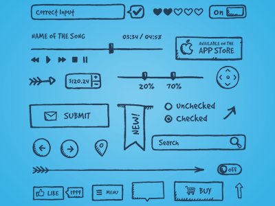 Jolly UI elements app design hand-drawn handdrawn icons interface logo sketch ui ui elements ui kit web design wireframe