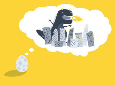 Hatchers website illustration 3 city egg godzilla graphic grey hatch illustration yellow