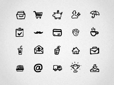 Hand-drawn Icons black gui hand drawn hatchers icons ink pen sell sketch uix web
