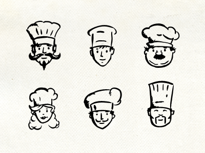 Chefs Icons black cafe chef food hand drawn hatchers icons ink pen restaurant sketch