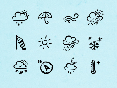 Hand Drawn Weather Icons black cloud hand drawn hatchers icons ink pen sketch sun weather