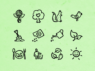 Hand-drawn Eco Icons 1 animal black eco energy environment green hand drawn hatchers icons ink leaf nature pen sketch tree