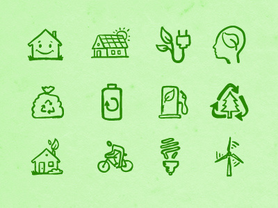 Hand-drawn Eco Icons 2 animal black eco energy environment green hand drawn hatchers icons ink leaf nature pen sketch tree