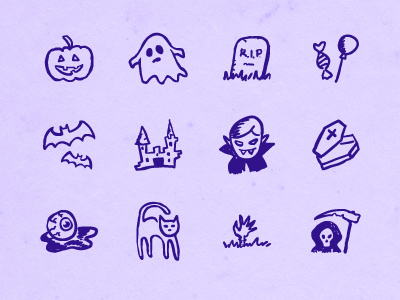 Hand-drawn Halloween Icons black doodle halloween hatchers holiday icons ink pen sketch
