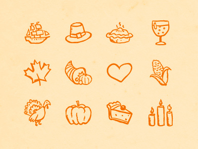 Hand-drawn Thanksgiving Icons black doodle hatchers holiday icons ink pen sketch thanksgiving