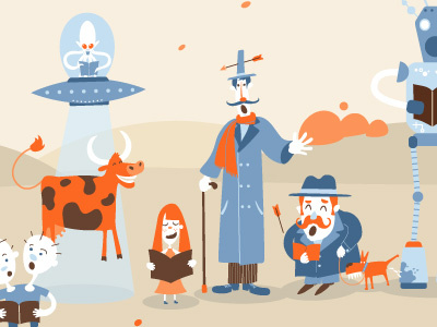 November Illustration autumn blue characters choir graphics hatchers illustration orange singing song vector